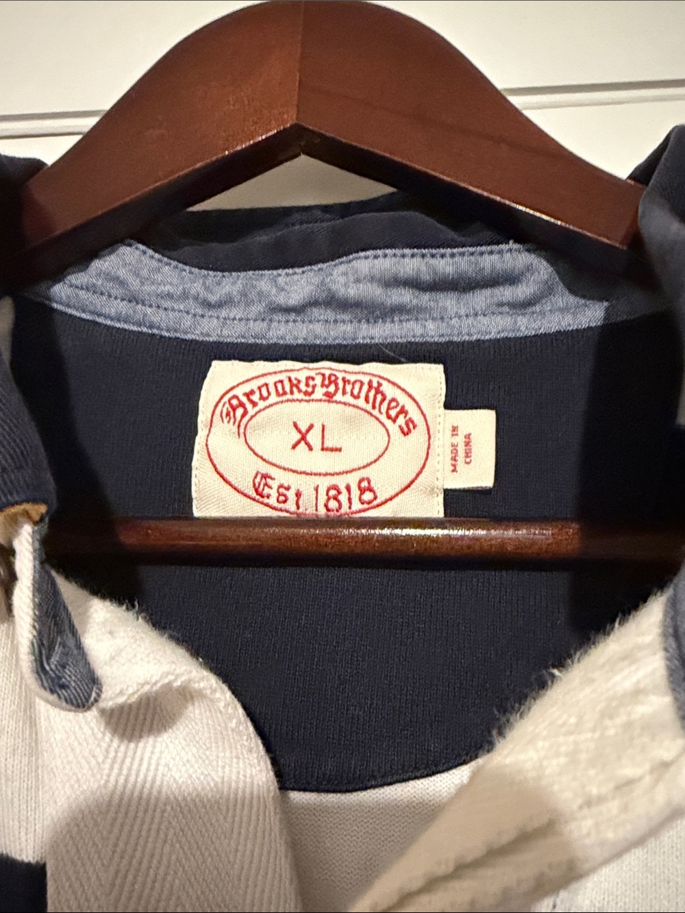Brooks Brothers Rugby Polo - Navy, White & Yellow Stripes - Picture 2 of 2